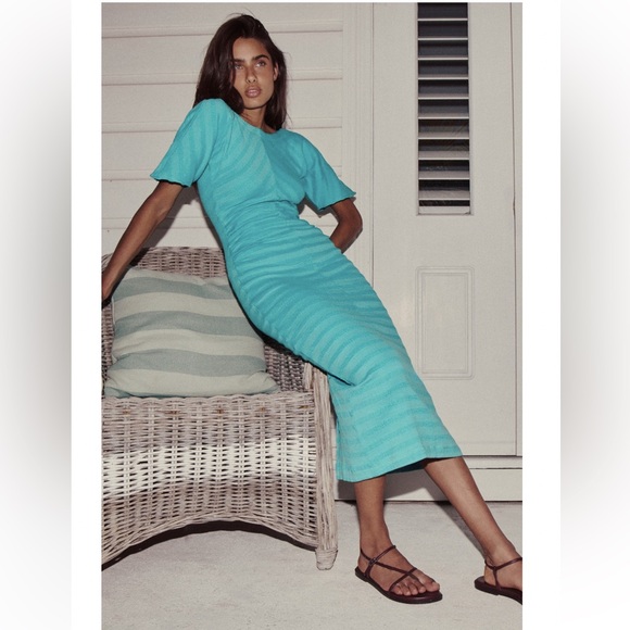 NWT Free People Cozy Core Ribbed Midi Dress in Turquoise - Picture 4 of 6